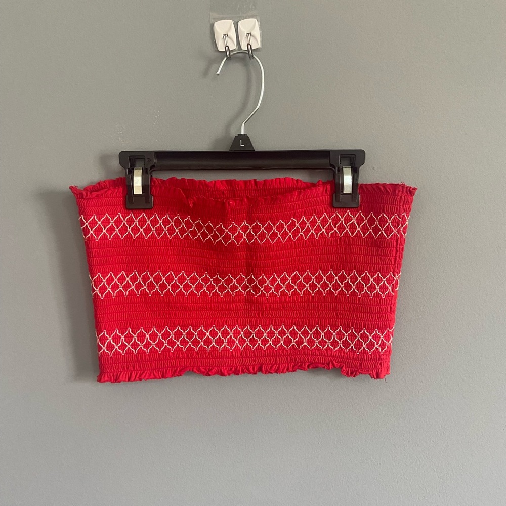 Smocked red with white stitching crop top